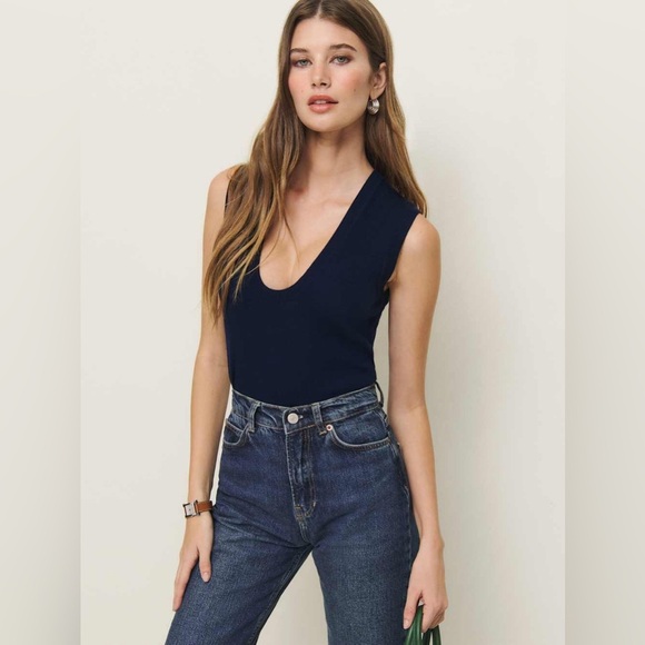 Reformation Marta Regenerative Merino Wool Sweater Tank Navy Scoop Neck Size M - Picture 1 of 8